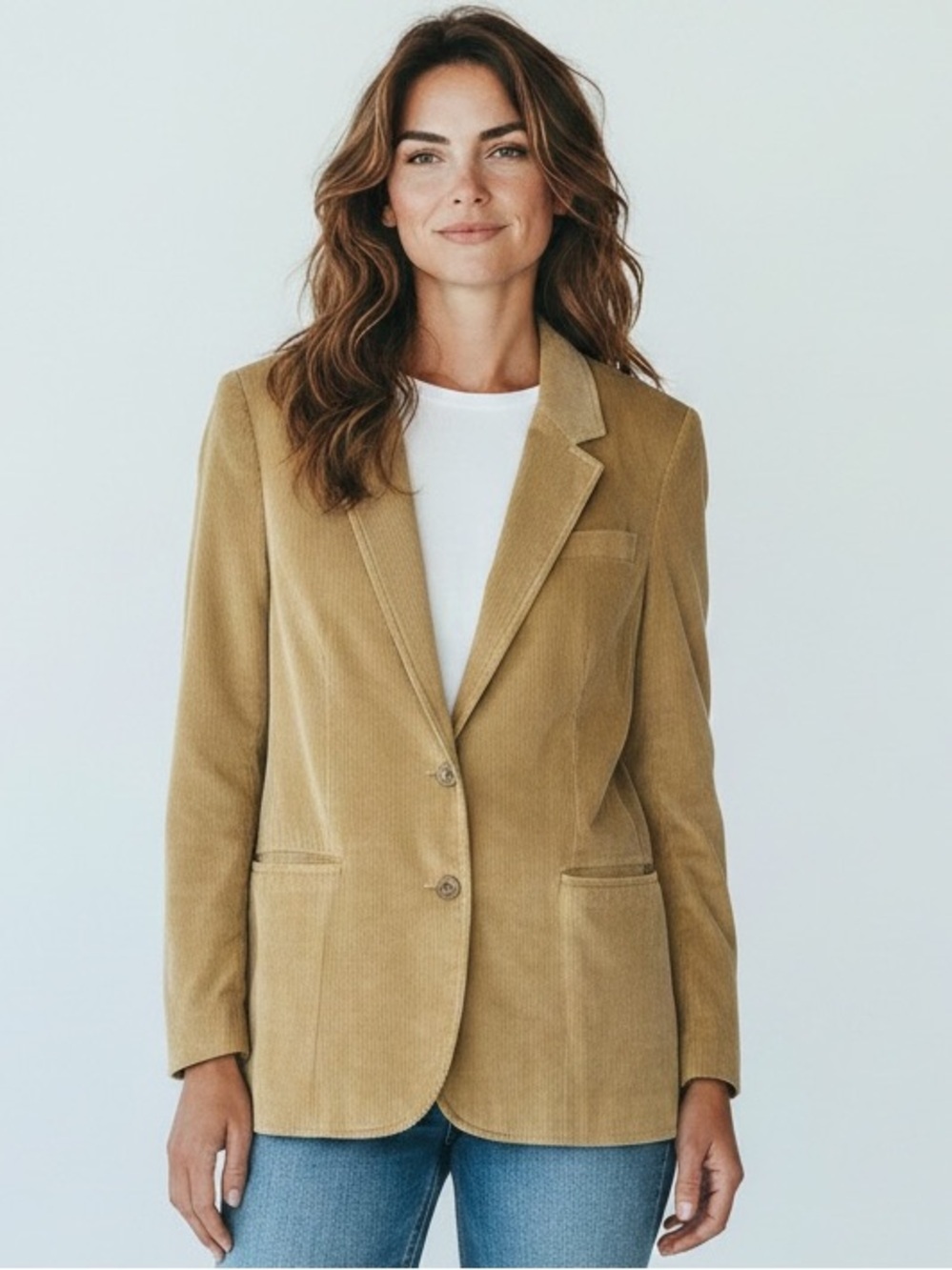 Corduroy Blazer Vintage 70s Women's Jacket Size 18 *L Tan Classic Fashions Sears